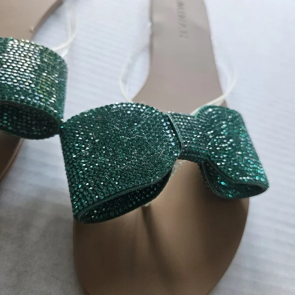 Aminah Green Crystal Bow Flip Flop Sandals - Picture 4 of 11